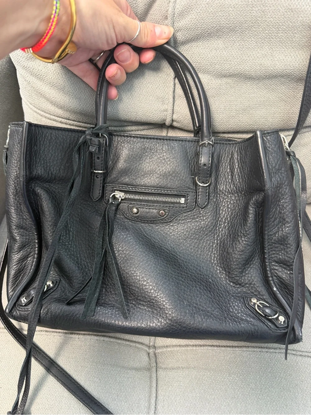 Balenciaga Black Leather Double-Handle Shoulder Bag